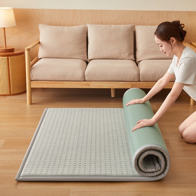 Ice Silk Cooling Mat cu broderie - brand Rice blue, material fibre chimice, stil Ins, pentru uz interior