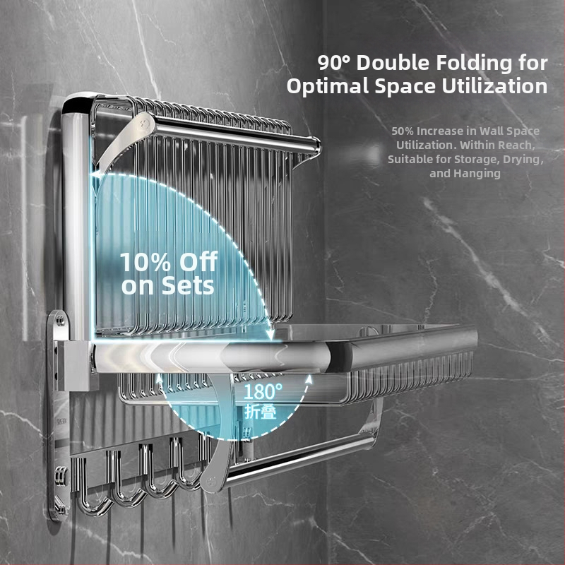 Sienas dvieļu plaukts, 1 kārta, no nerūsējošā tērauda 304, uzstādīšana bez urbšanas, slodze virs 10 lb