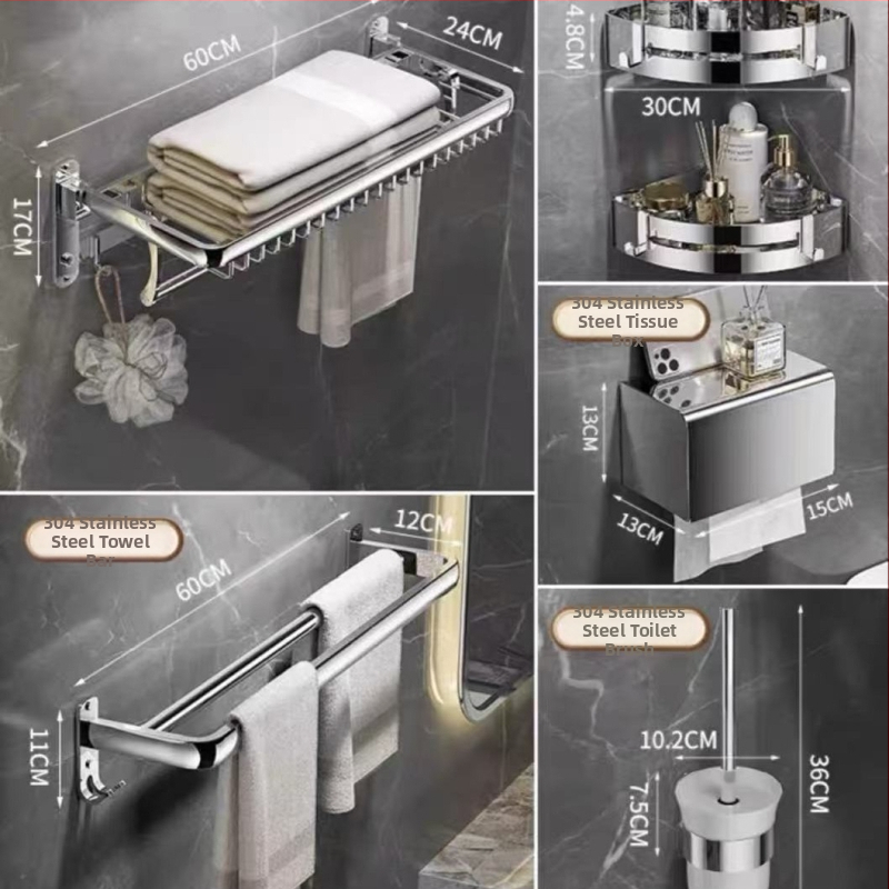 Sienas dvieļu plaukts, 1 kārta, no nerūsējošā tērauda 304, uzstādīšana bez urbšanas, slodze virs 10 lb