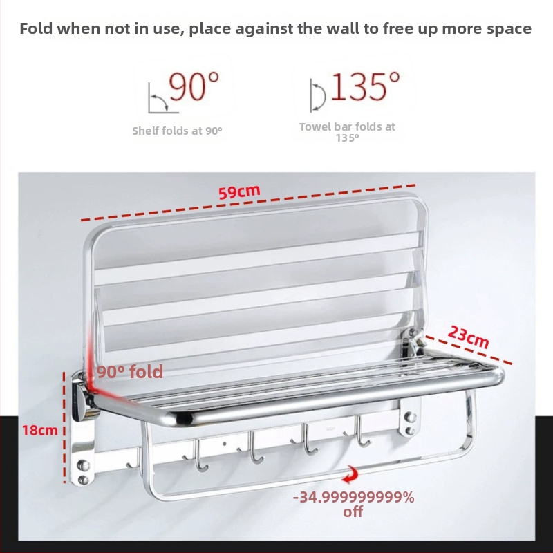 Sienas dvieļu plaukts, 1 kārta, no nerūsējošā tērauda 304, uzstādīšana bez urbšanas, slodze virs 10 lb