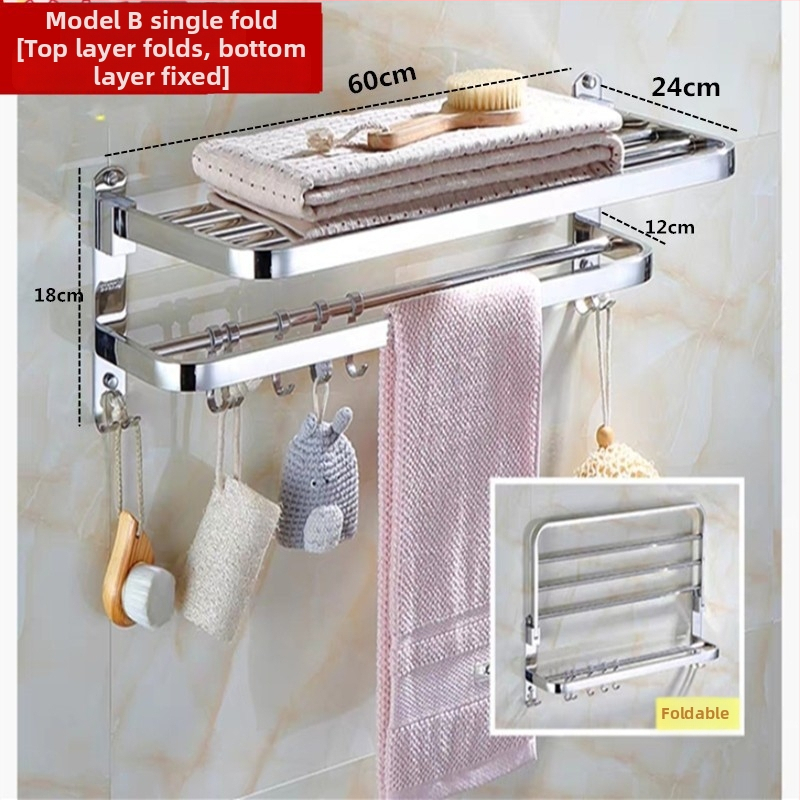 Sienas dvieļu plaukts, 1 kārta, no nerūsējošā tērauda 304, uzstādīšana bez urbšanas, slodze virs 10 lb