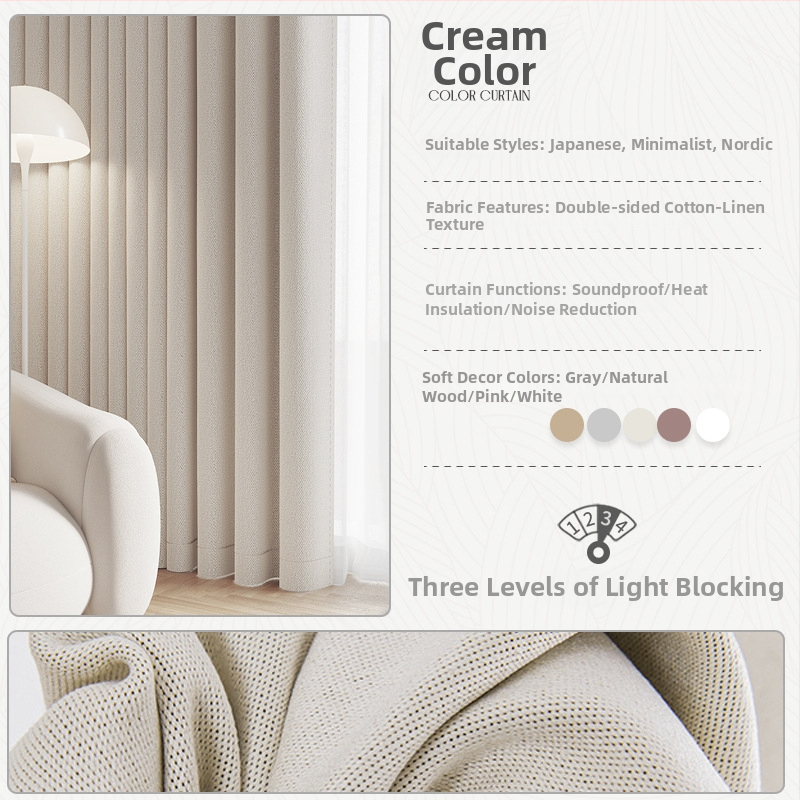 Topeltpoolne kardin imitatsioon kanepist, lihtsa kudumusega siidikihiga, 71–90% varjend, kaasaegne minimalistlik stiil, rendikardin