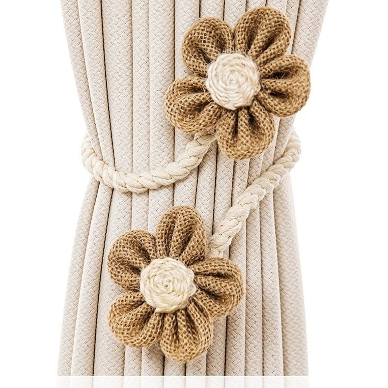 Ručni izrađen pojas za zavjese sa zavojitim dizajnom, konop i poliesterska svila, cvjetna gazirana zavjesa, suvremeni minimalistički stil