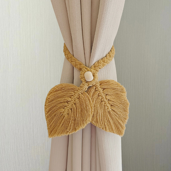 Dvostruki držači zavjesa, ručno tkane šnure s listnim uzorkom od tkanine, moderni minimalistički stil, Nine Elephants