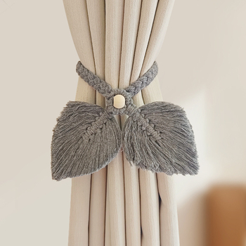 Dvostruki držači zavjesa, ručno tkane šnure s listnim uzorkom od tkanine, moderni minimalistički stil, Nine Elephants