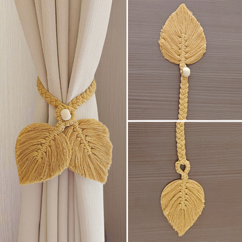 Dvostruki držači zavjesa, ručno tkane šnure s listnim uzorkom od tkanine, moderni minimalistički stil, Nine Elephants