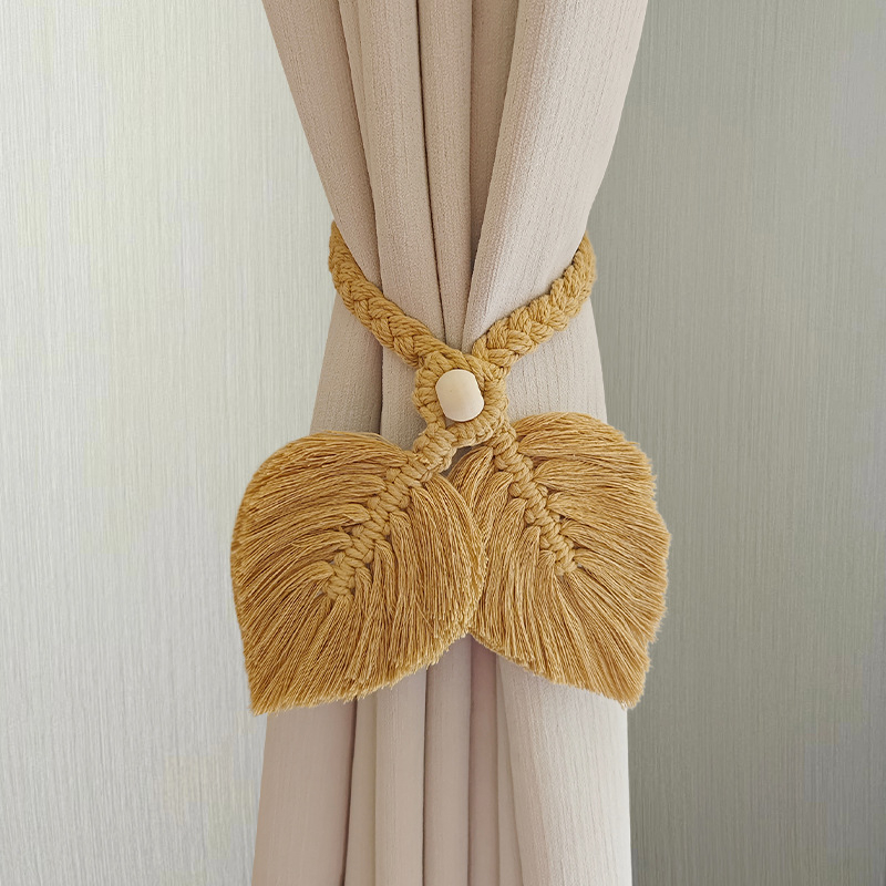 Dvostruki držači zavjesa, ručno tkane šnure s listnim uzorkom od tkanine, moderni minimalistički stil, Nine Elephants