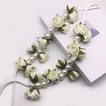 Pelello trak za zavjese s vijencem od umjetnih cvjetova i nizu perli, DIY ručna izrada, materijal: kemijska vlakna, moderan i jednostavan stil, prilagodljivo