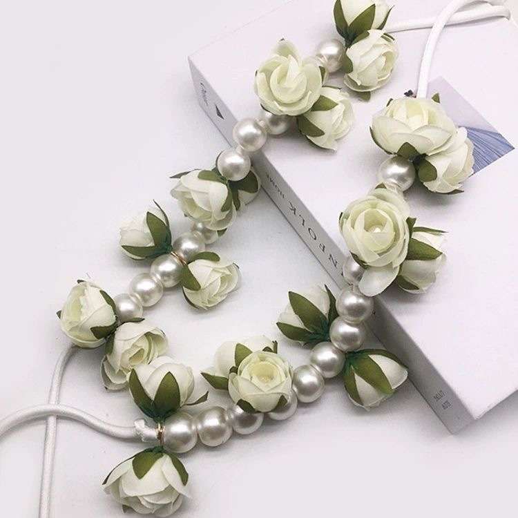 Pelello trak za zavjese s vijencem od umjetnih cvjetova i nizu perli, DIY ručna izrada, materijal: kemijska vlakna, moderan i jednostavan stil, prilagodljivo