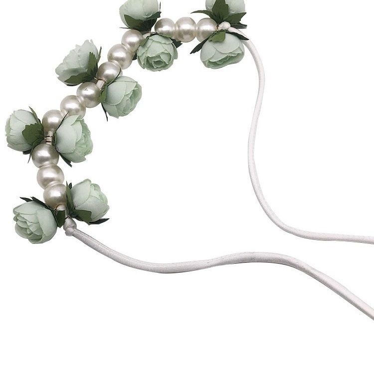 Pelello trak za zavjese s vijencem od umjetnih cvjetova i nizu perli, DIY ručna izrada, materijal: kemijska vlakna, moderan i jednostavan stil, prilagodljivo