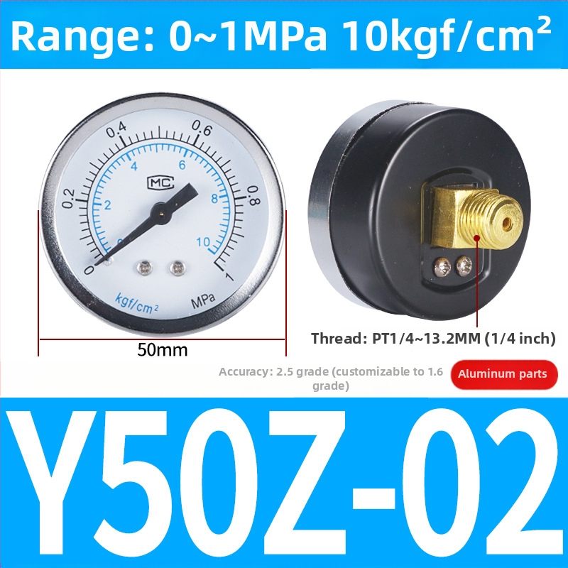 Precizitātes spiediena mērinstrumenta gaisa kompresoram, 40 mm nominālais diametrs, diapazons 0-1, precizitātes klase 1.6, modelis Y40-01, NGS