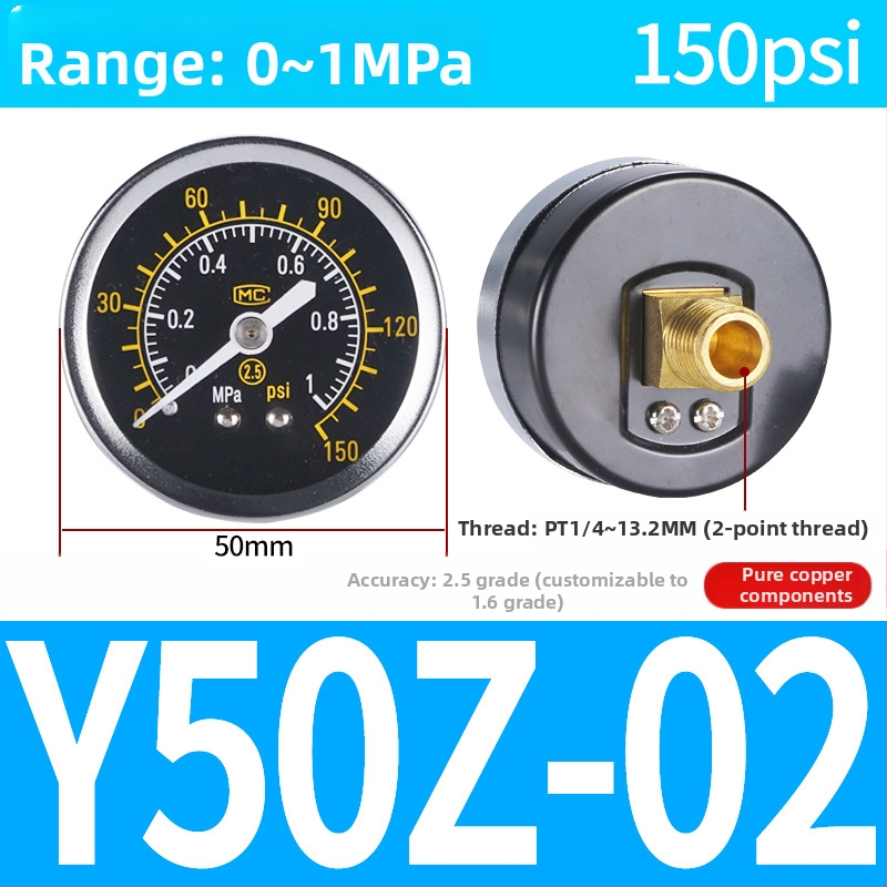 Precizitātes spiediena mērinstrumenta gaisa kompresoram, 40 mm nominālais diametrs, diapazons 0-1, precizitātes klase 1.6, modelis Y40-01, NGS