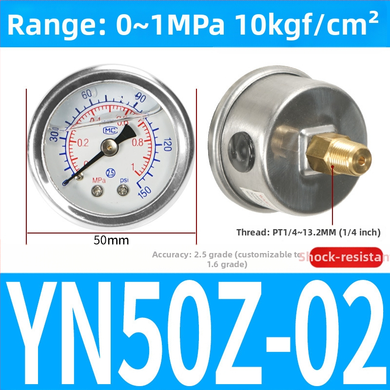 Precizitātes spiediena mērinstrumenta gaisa kompresoram, 40 mm nominālais diametrs, diapazons 0-1, precizitātes klase 1.6, modelis Y40-01, NGS