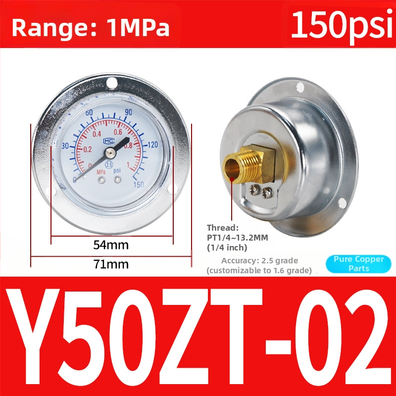 Precizitātes spiediena mērinstrumenta gaisa kompresoram, 40 mm nominālais diametrs, diapazons 0-1, precizitātes klase 1.6, modelis Y40-01, NGS