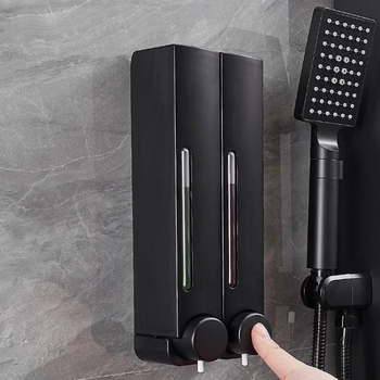 Csavarozás nélküli falra szerelhető szappanadagoló, kézi nyomásos működés, ABS anyag, oxidált felület, modern minimalista stílus