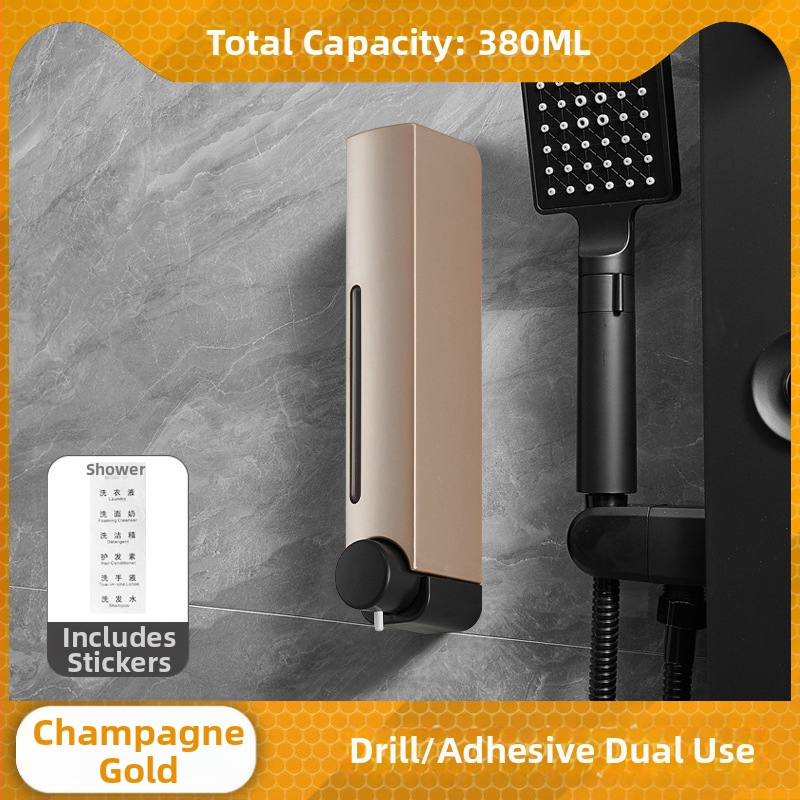 Sienas ziepju dozators bez nagiem, ar manuālu spiedienu, ABS materiāls, oksidēta apdare, mūsdienīgs minimālisma stils