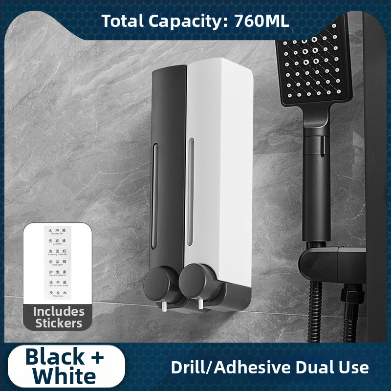 Sienas ziepju dozators bez nagiem, ar manuālu spiedienu, ABS materiāls, oksidēta apdare, mūsdienīgs minimālisma stils