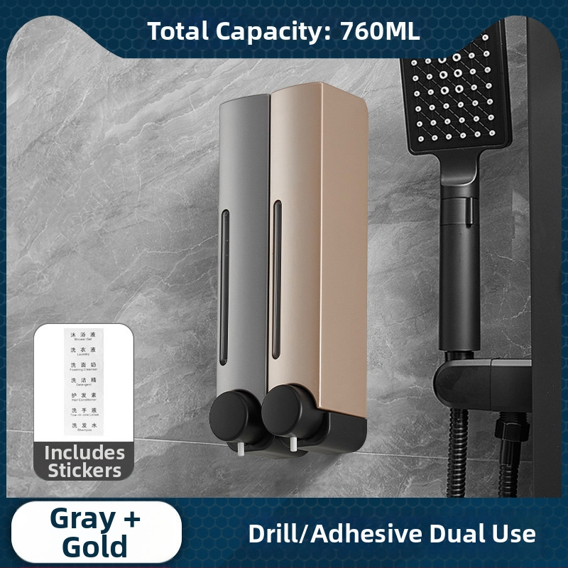 Sienas ziepju dozators bez nagiem, ar manuālu spiedienu, ABS materiāls, oksidēta apdare, mūsdienīgs minimālisma stils