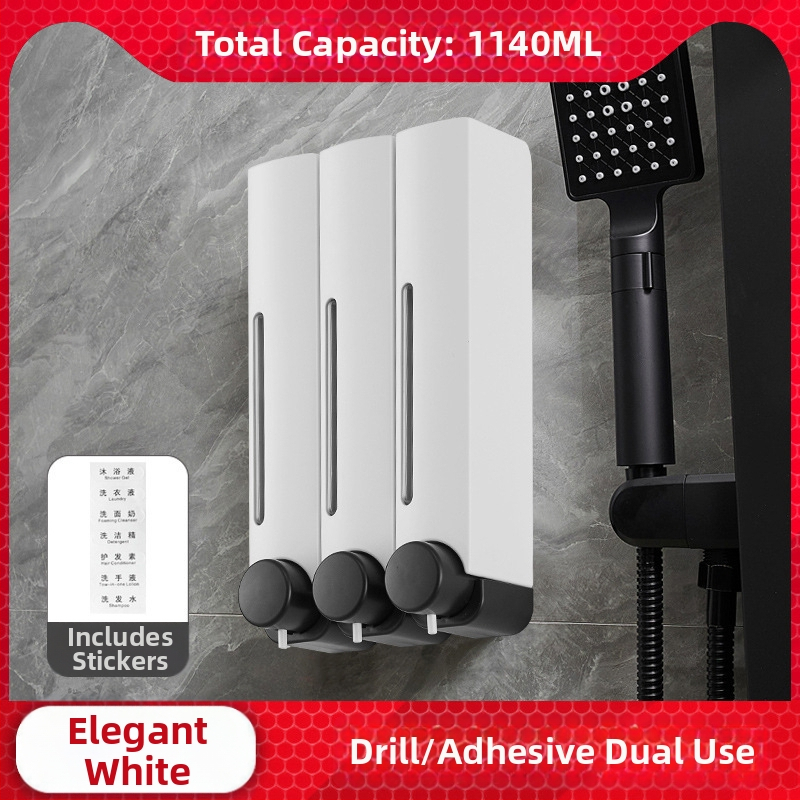 Sienas ziepju dozators bez nagiem, ar manuālu spiedienu, ABS materiāls, oksidēta apdare, mūsdienīgs minimālisma stils