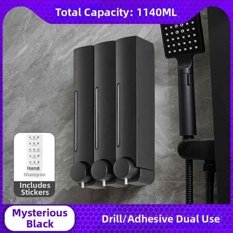 Sienas ziepju dozators bez nagiem, ar manuālu spiedienu, ABS materiāls, oksidēta apdare, mūsdienīgs minimālisma stils