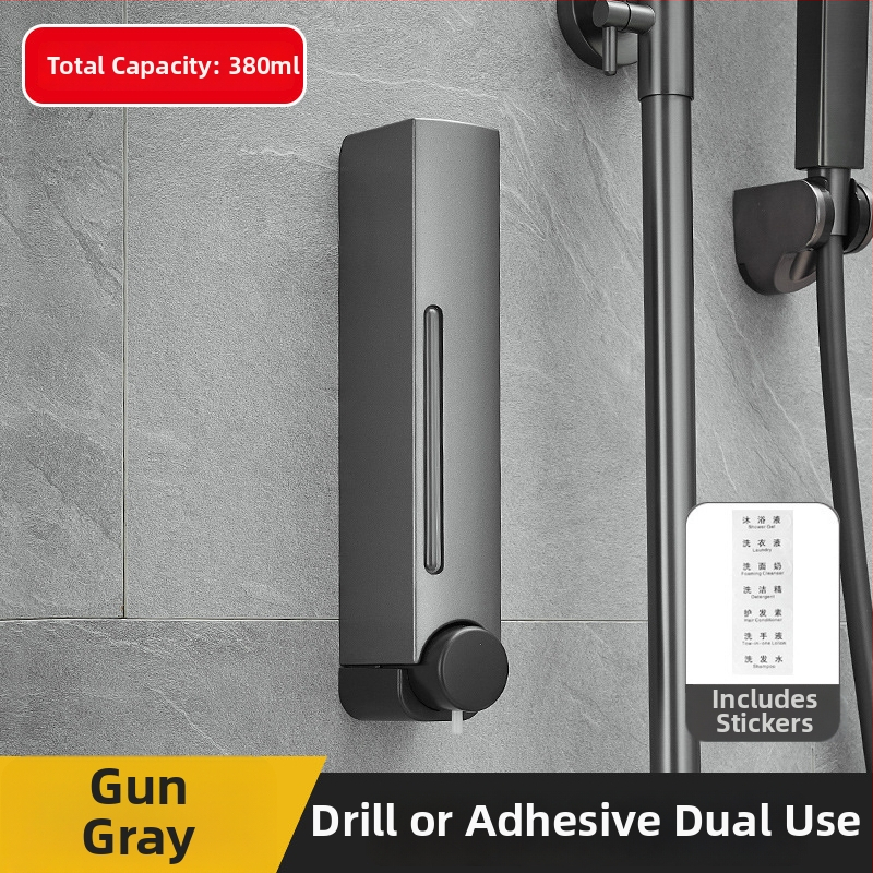 Sienas ziepju dozators bez nagiem, ar manuālu spiedienu, ABS materiāls, oksidēta apdare, mūsdienīgs minimālisma stils