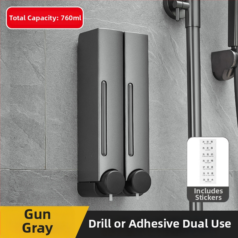 Sienas ziepju dozators bez nagiem, ar manuālu spiedienu, ABS materiāls, oksidēta apdare, mūsdienīgs minimālisma stils