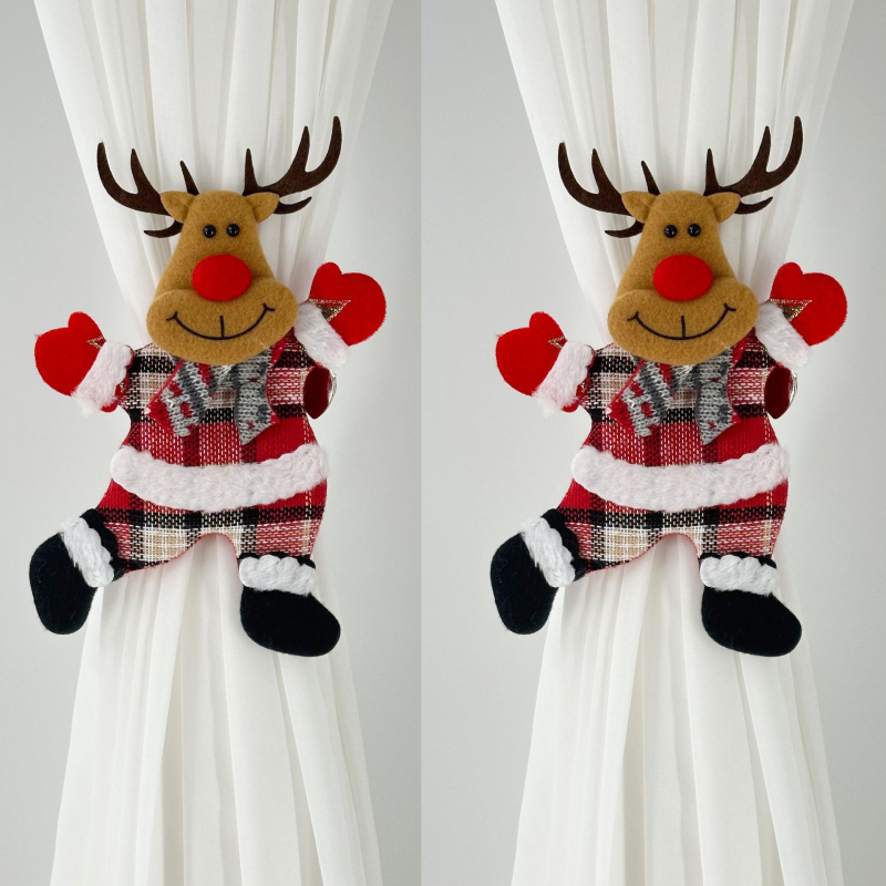 Függönykapcsok a Fubulux márkától – táncoló medve, hóember, rénszarvas és karácsonyfás jelenet, poliészter + vas, skandináv stílus, testreszabható