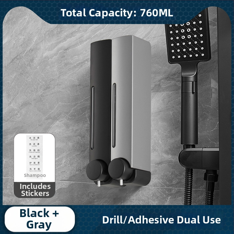 Bezskrūvju sienas ziepju dozators – ABS, ar roku spiedumu, oksidācijas pārklājums, mūsdienīgs minimālisks stils, piemērots vannas istabai un virtuvei