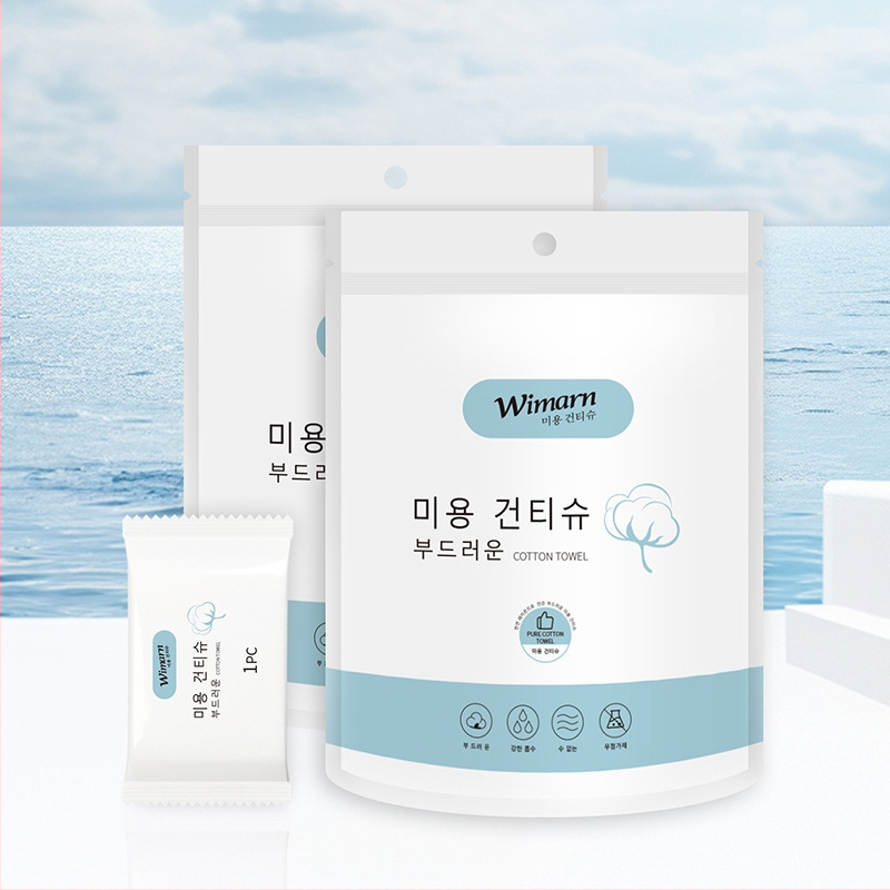 Ühekordne tihendatud rätik reisile, taimekiududest, üle 50 g, eraldi pakendatud, kaasaskantav