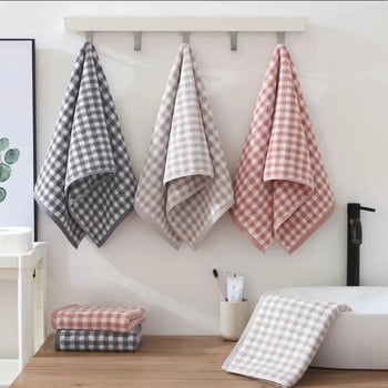 Ručnik za lice, 100% pamuk, karirani uzorak, obična tkanina, 21s vlakno, 100–120 g