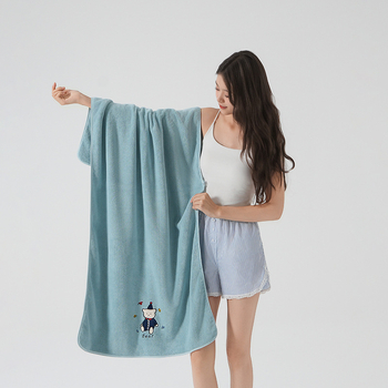 Fürdőlepedő korall plüss anyagból, hímzett karikatúra mintával, Set Sail; 150d; 300–400 g; vágott velúr