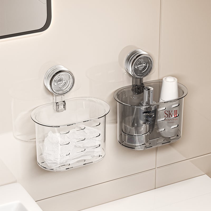 Кутия за съхранение на кърпи за лице с вакуумна вендуза, пластмасова, без пробиване, дренажна висяща кошница за баня