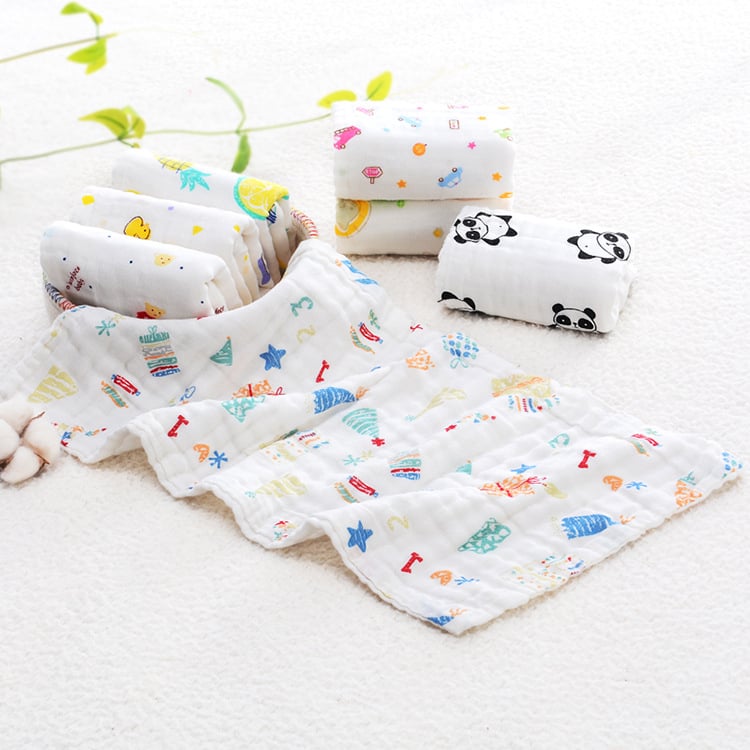 Dječji ručnik za lice od 6-plošne gaze s mjehurićastom teksturom, pamuk, 32-count, Jacquard tkanje, težina do 50 g