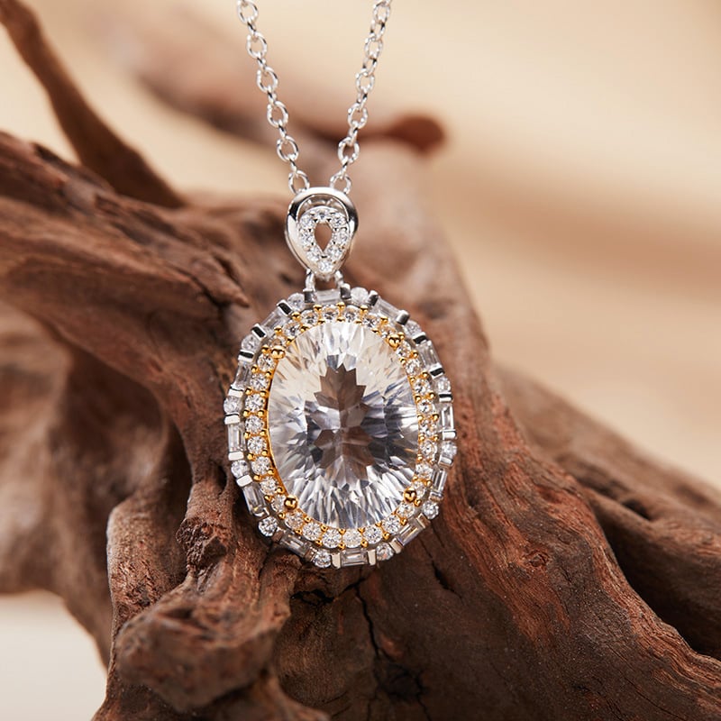 Ogrlica od srebra 925 s ametistom i citrinom kristalima, geometrijski oblik, lanac u obliku križa