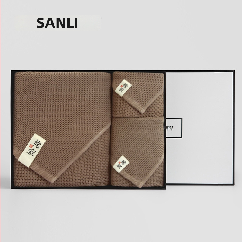 Trojdielny set uterák v darčekovej krabici – štýl Wabi-Sabi, 100% bavlna, priadza 32 vlákien, približne 700 g spolu (vrátane krabice)