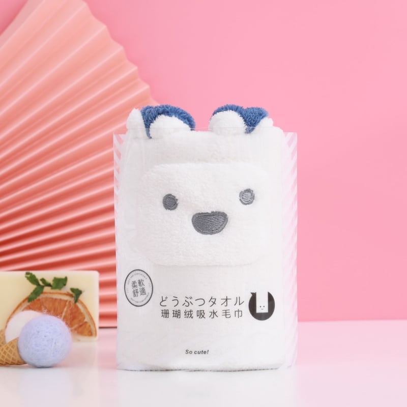 Set de prosoape pentru copii din fleece coral, în cutie cadou, cu logo ursuleț cu urechi, Warp knitted, 301–350 g