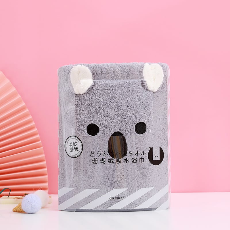 Set de prosoape pentru copii din fleece coral, în cutie cadou, cu logo ursuleț cu urechi, Warp knitted, 301–350 g