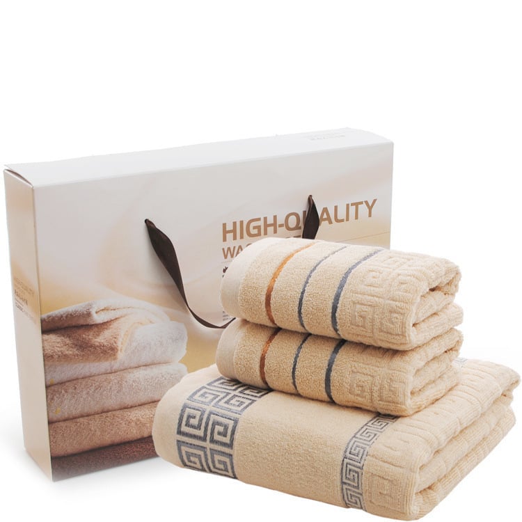 3-djelni set pamukovih ručnika s ušivenim logom, upijajući, u kutiji za poklon, mogućnost prilagodbe