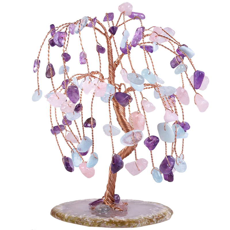 Kristalno stablo – ametist s bazom od ahata, moderni stil, stolna dekoracija