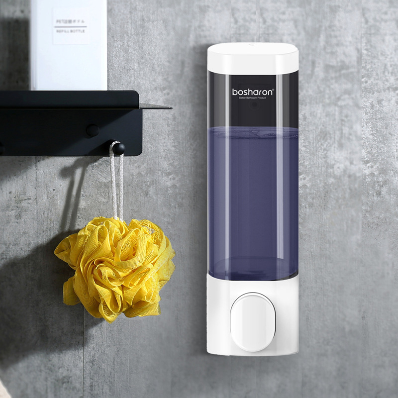 Пластмасов стенен дозатор с помпа за душ гел и сапун за ръце - без пробиване, ръчно натискане