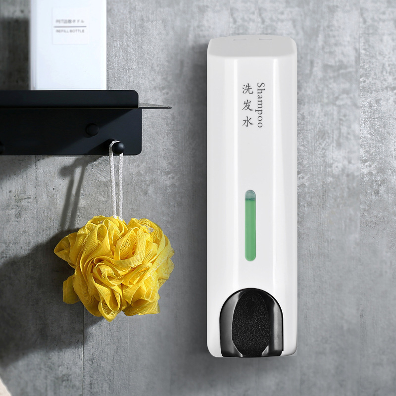Пластмасов стенен дозатор с помпа за душ гел и сапун за ръце - без пробиване, ръчно натискане