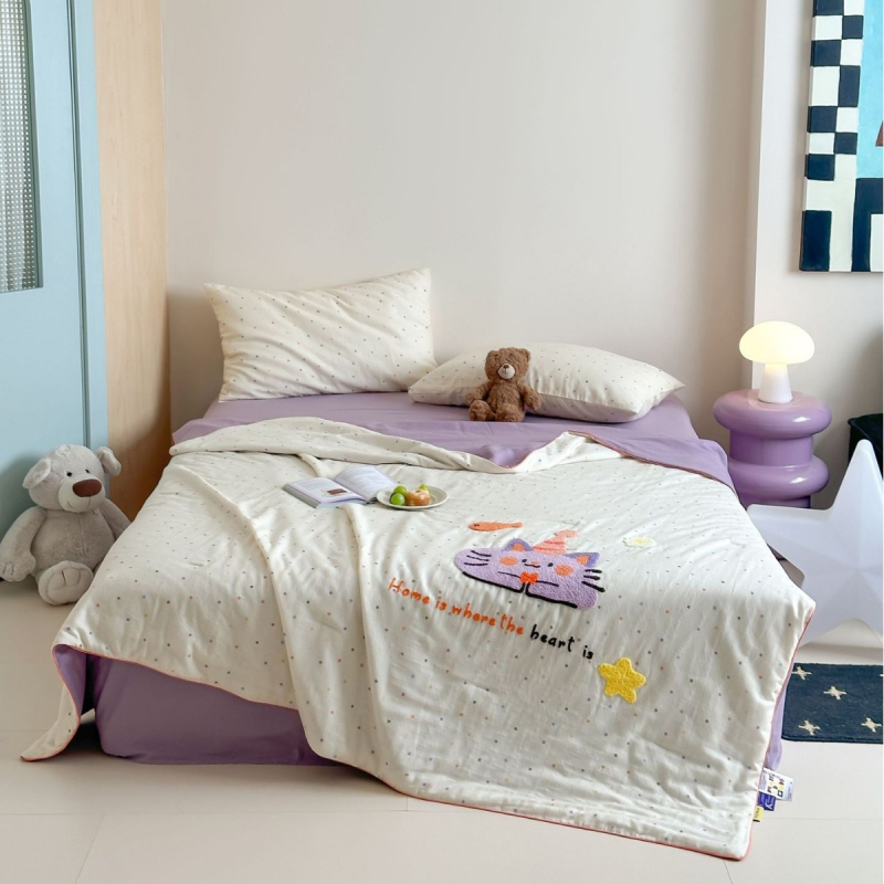 Baby House vaikų medvilninis komplektas su karikatūromis, siuvinėtas, 100% medvilnė, Santai antibakterinis užpildas, audinio tankis 133x72, 60 siūlų