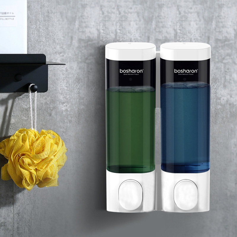 Стенно монтиран диспенсър за ръчен сапун и дезинфектант – без пробиване, пластмасов, хотелски клас