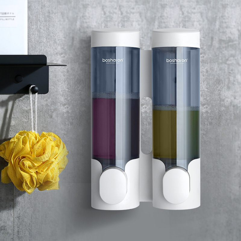 Стенно монтиран диспенсър за ръчен сапун и дезинфектант – без пробиване, пластмасов, хотелски клас