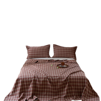 Trys dalių medvilninis patalynės komplektas su trijų sluoksnių marle antklode, retro geometrinis raštas, svoris 1000–1499 g, visiems metų laikams, ženklas Warm Orange.