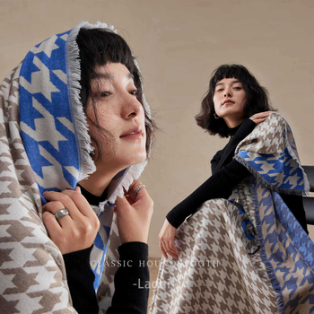 Ženski šal s houndstooth uzorkom, mješavina rayon, 450 g, Zima, Moderan stil