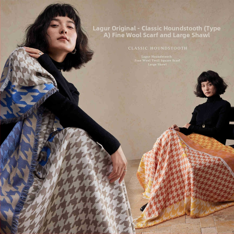 Ženski šal s houndstooth uzorkom, mješavina rayon, 450 g, Zima, Moderan stil