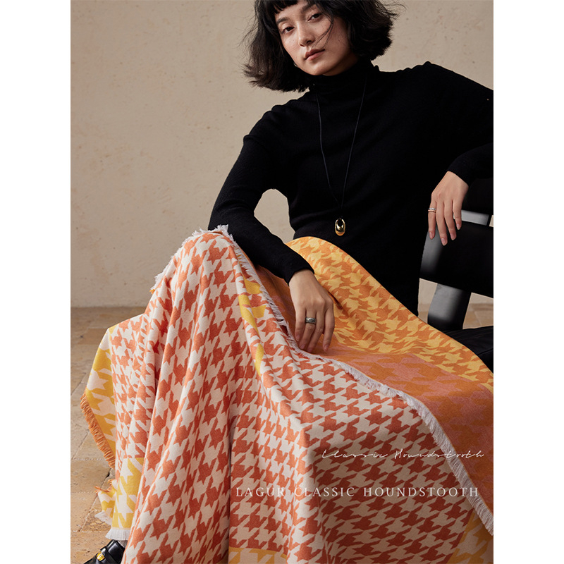 Ženski šal s houndstooth uzorkom, mješavina rayon, 450 g, Zima, Moderan stil