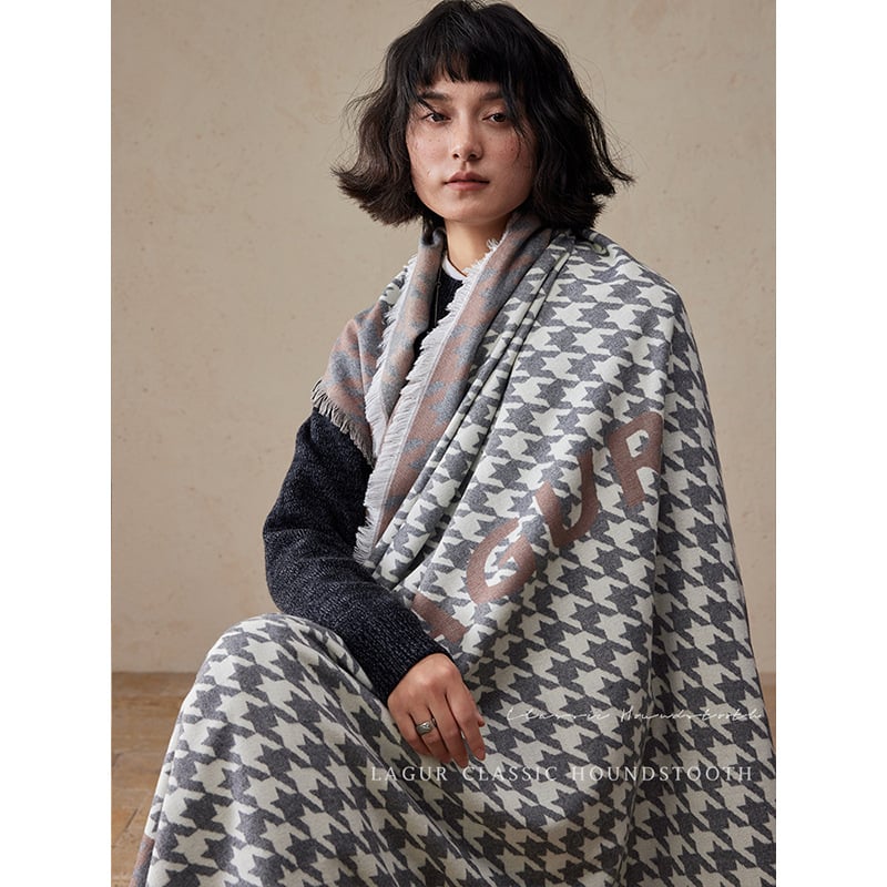 Ženski šal s houndstooth uzorkom, mješavina rayon, 450 g, Zima, Moderan stil