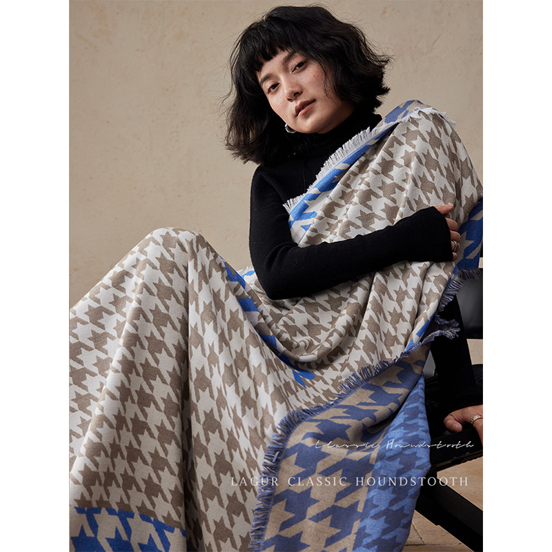 Ženski šal s houndstooth uzorkom, mješavina rayon, 450 g, Zima, Moderan stil